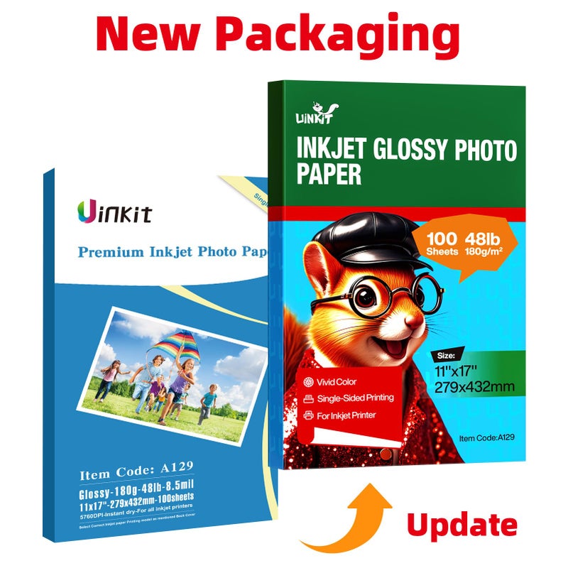 Uinkit ورق صور لامع Uinkit 11x17 100 ورقة طباعة نفاثة حبر 48 رطل للطباعة من جانب واحد ملصق برنامج نعي للجنائز نشرة عرض المعرض الفوتوغرافي 11 x 17 طباعة نسخ A3 قيمة معبأة - Image 3
